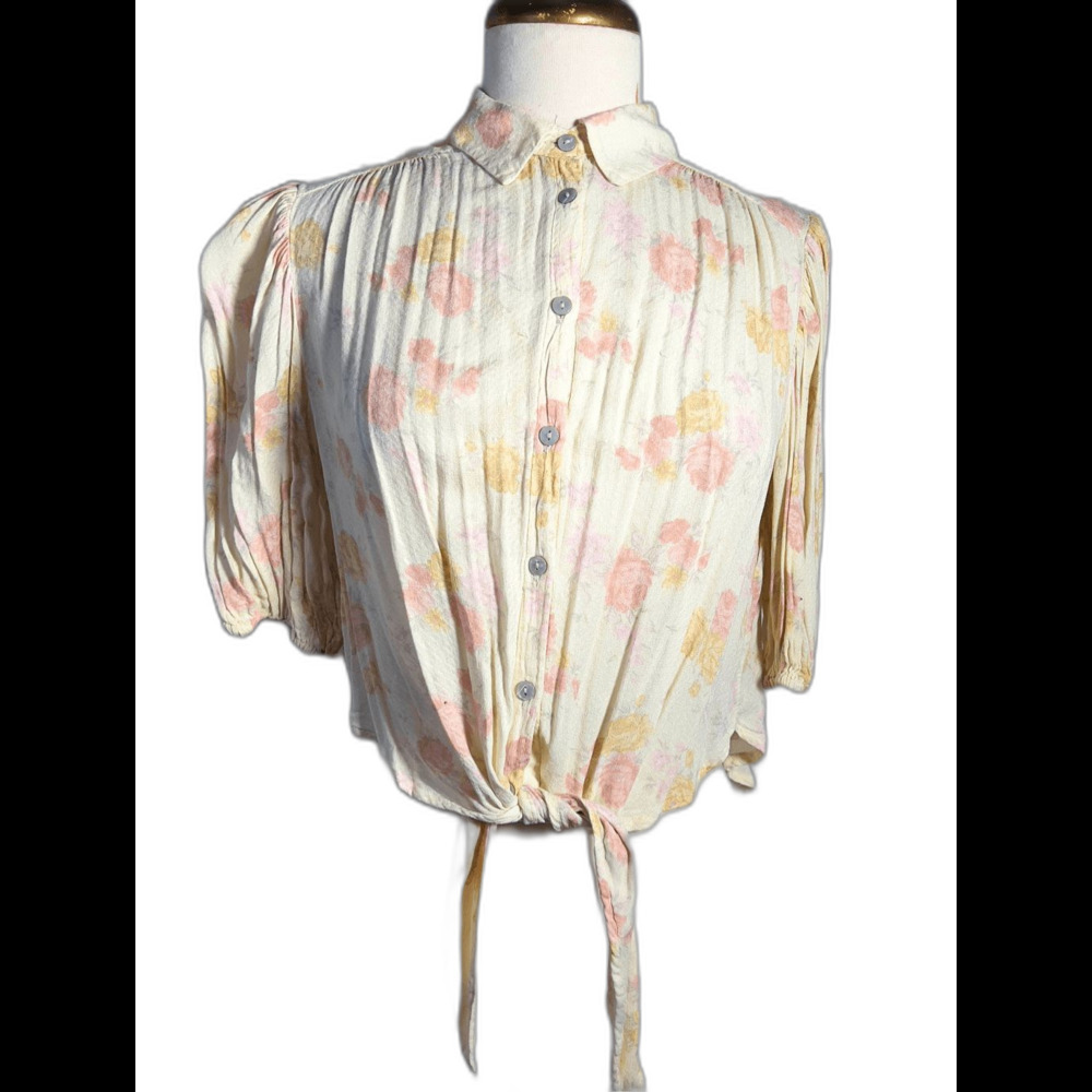 Free People Blouse Size XS Floral Cottagecore Coquette Button Down Top